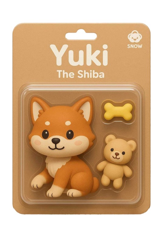 Yuki the Shiba figure pack with teddy bear and yellow bone